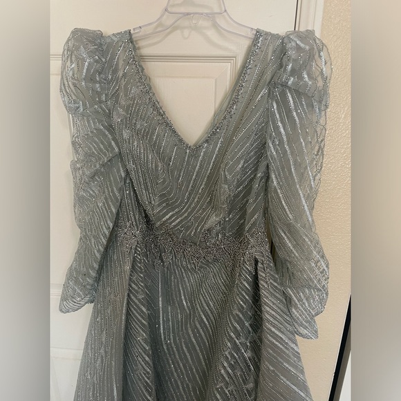 Modessa Couture formal sequined dress. Light emerald green and silver color. - Picture 5 of 12